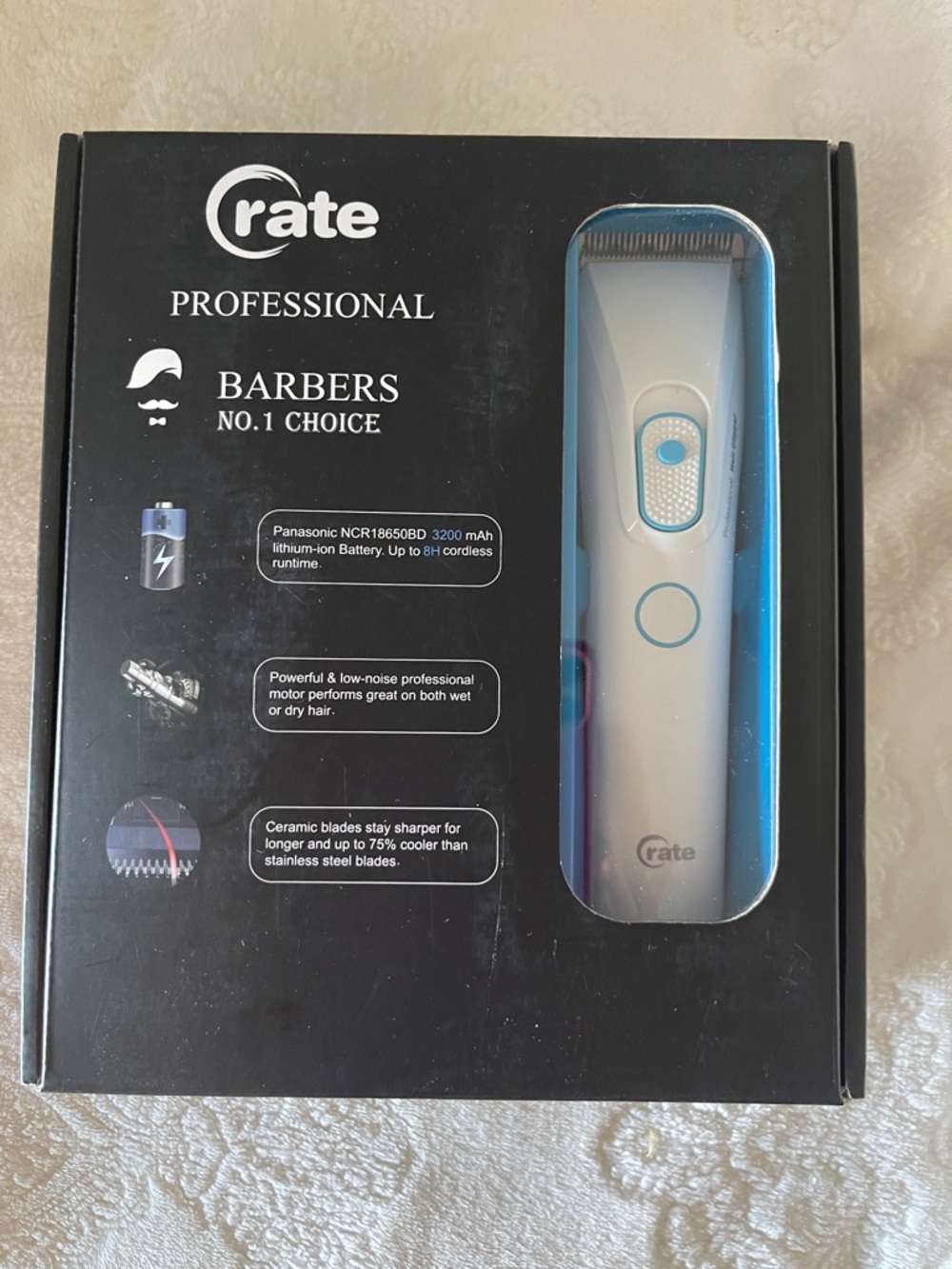 Crate Professional Cordless Hair Trimmer in White & Blue